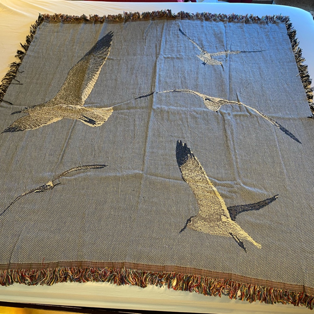 Taylor Blue and White Woven Throw Blanket